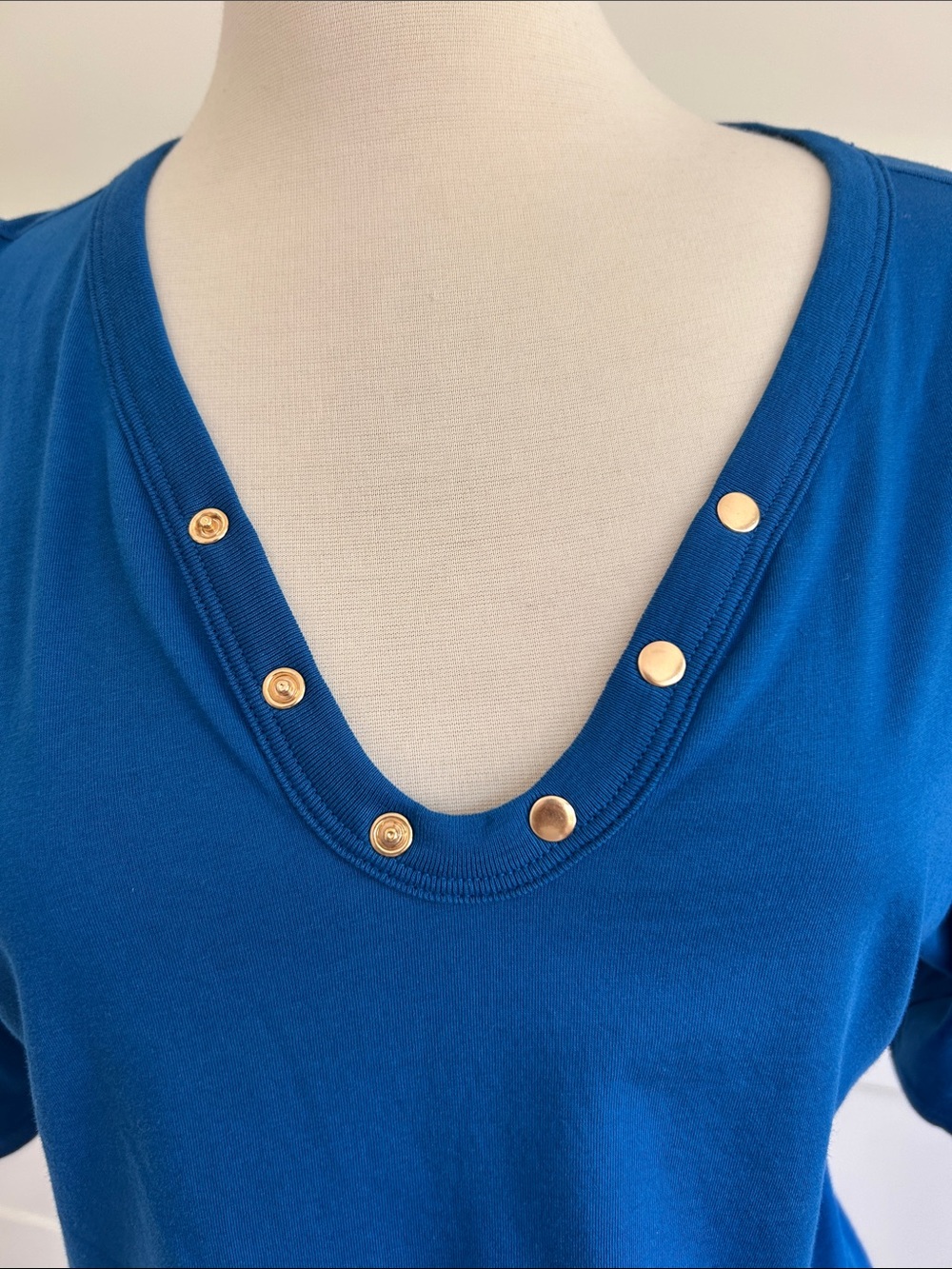 NATION LTD- Nahal Blue Puff-Sleeve V-Neck Top with Stud Detail - Picture 4 of 9